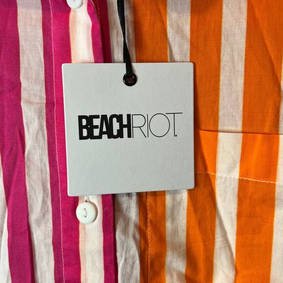Beach Riot Alexa Striped Button Up‎ Shirt Swim Cover Pink Women Large Cotton New - Picture 4 of 6
